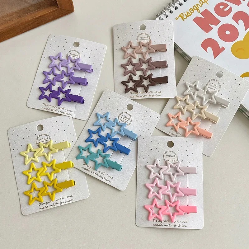 3pcs Children Vintage Alloy Stars Geometry Ornament Hair Clips Girls Sweet Hair Clips Female Fashion Hair Accessories