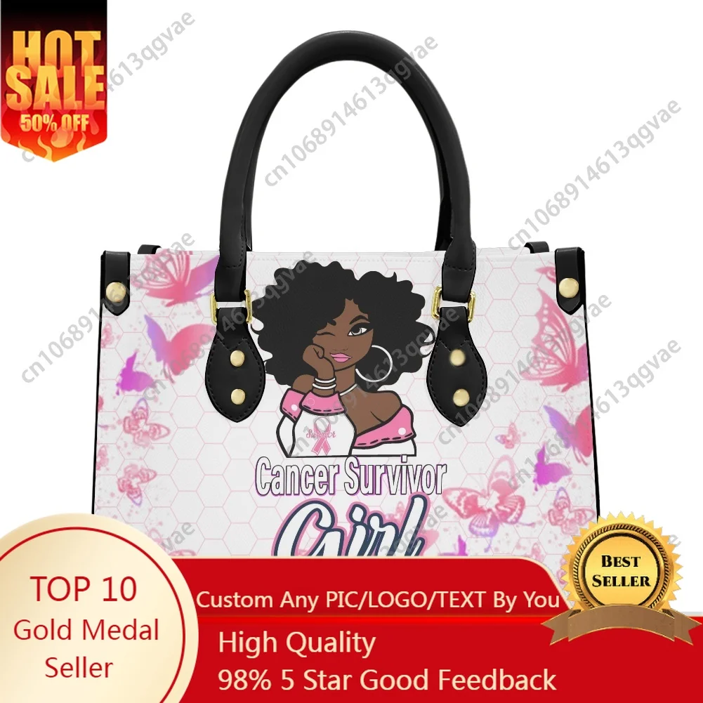 

Cancer Survivor Breast Cancer Tote Bag Purse Womens Mens Personalized Text Image PU Leather Handbag Business Shopping Gift Bags