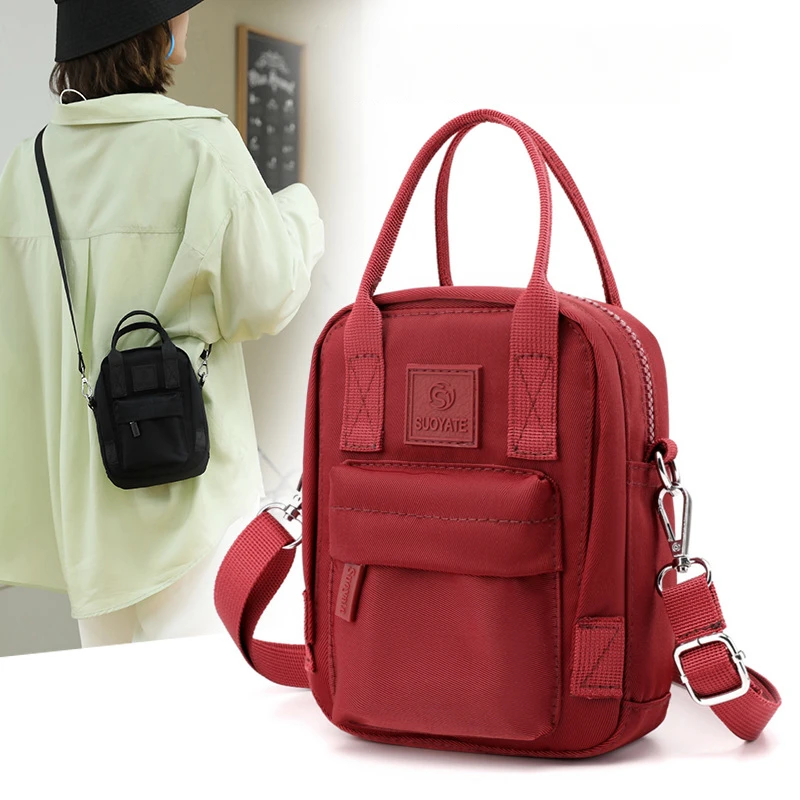 Ins Fashion Colored Canvas Shoulder Bags Women\'s 2023 New Small Square Crossbody Bags Nylon Cloth Handheld Phone Organizer Bag