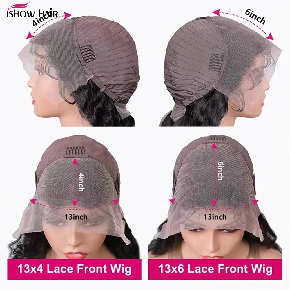 Ishow موجة عميقة الدانتيل شعر مستعار أمامي 13X4 13x6 الدانتيل الباروكة الأمامية قبل قطعها HD شعر بشري شفاف الباروكات 30 بوصة شعر مستعار طويل للنساء