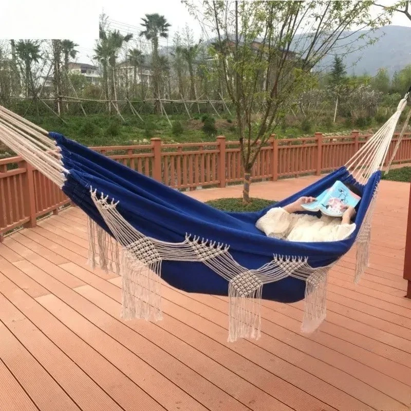 Outdoor Camping Tassel Swing Hammock, Enlarged Double Beach Bohemian-style Hammock, Outdoor Camping Beach Leisure Swing Hammock