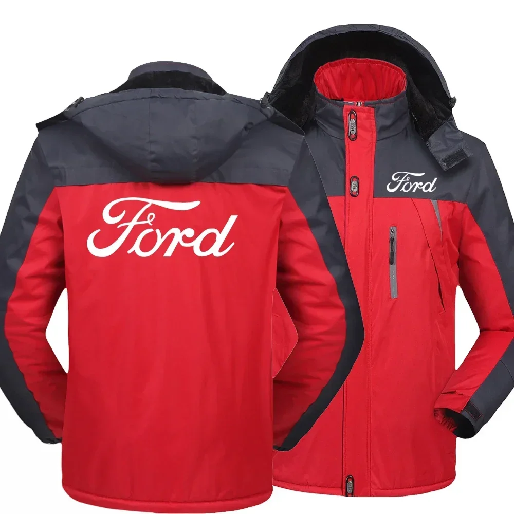 Novo inverno masculino ford logotipo windbreak algodão grosso quente à prova de vento casacos masculinos com capuz jaquetas anorak