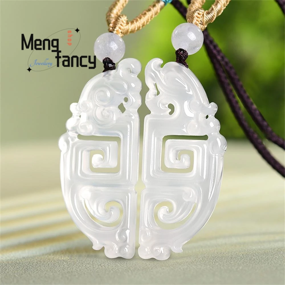

Natural Chalcedony Agate Hollow Dragon Phoenix Pendant Pair Ice Seed White Moonlight Jade Couple Pendant Popular Fashion Jewelry