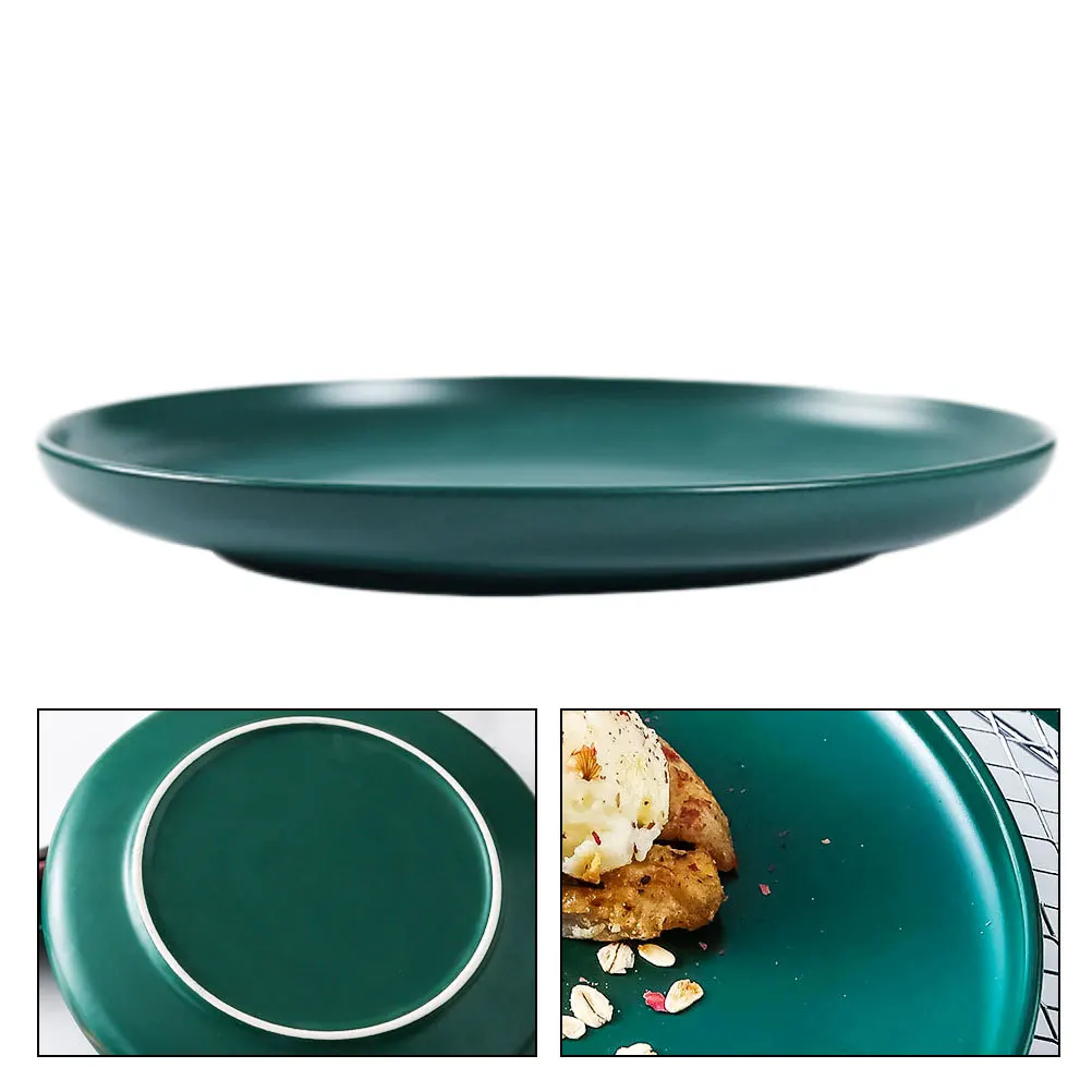 

1Pcs Round Ceramic Plate 8 Inches Dark Green Colorful Tableware for Steak Pasta Pizza Salad Bread Fruits Sushi
