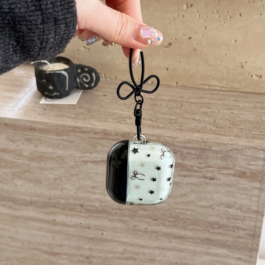 Ins أسود أخضر اللون الاصطدام التدريجي نجوم Bowknot الحبل سماعة غطاء الحال بالنسبة AirPods 1 أو 2 3 4 Pro2 Pro3