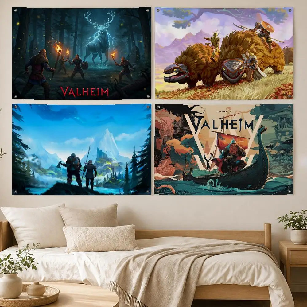 Pro Game Valheim Flags Room Bedroom Home Outdoor Wall Hanging Concert Printed Background Decoration Art Banne