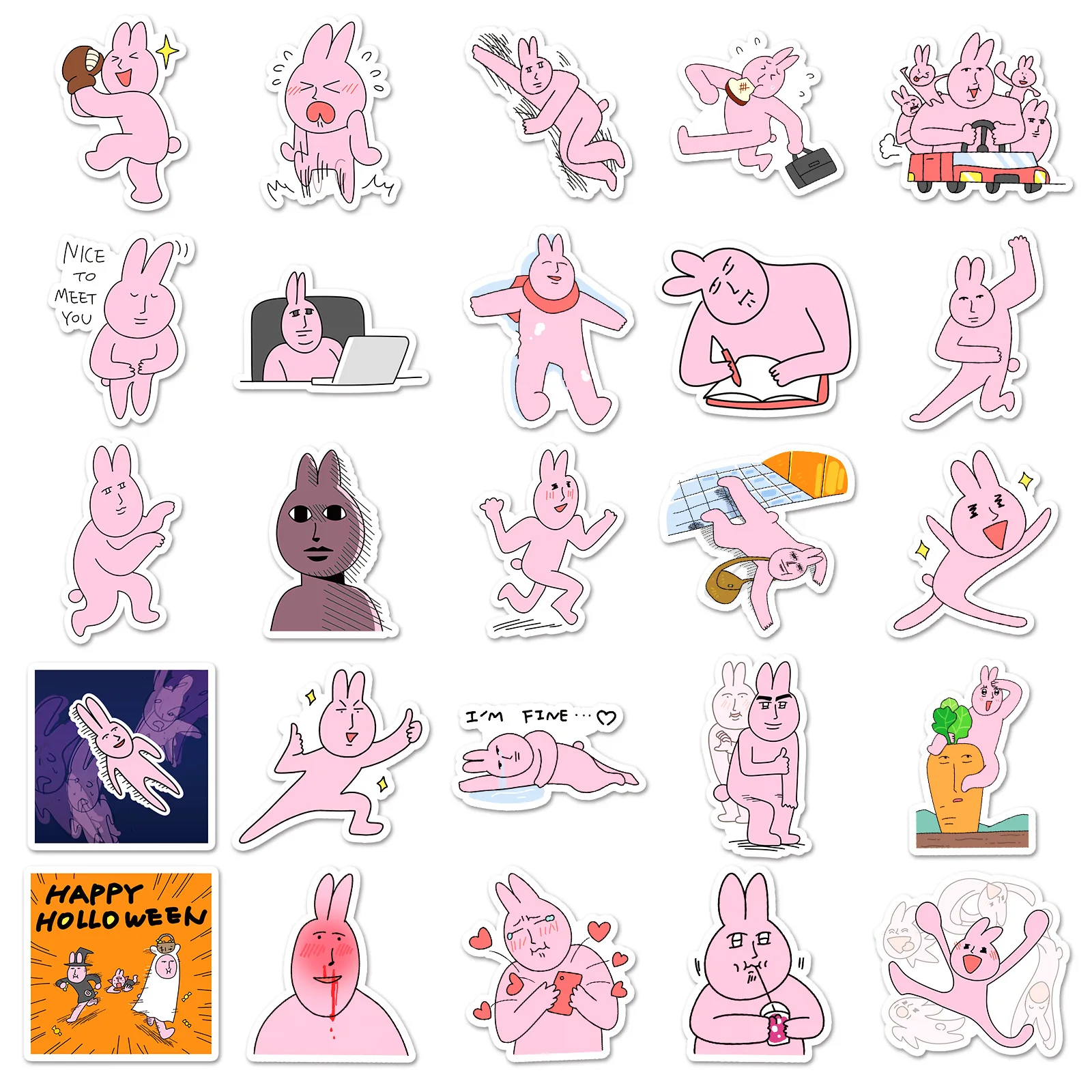 50 Uds. De pegatinas de dibujos animados de conejo rosa, calcomanías divertidas, decoración para niños, álbum de recortes DIY, teléfono, portátil, nevera, bicicleta, juguetes de grafiti, regalos