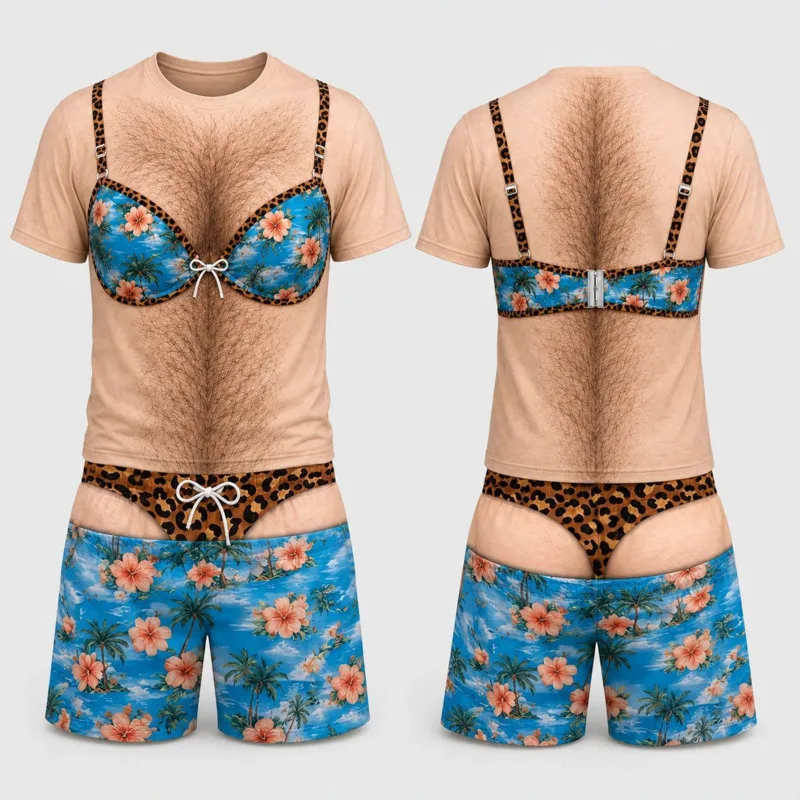 3D Printed Men T Shirt Shorts Set Summer Short Sleeve Top Elastic Waist Drawstring Beach Pants Casual Homewear Suit