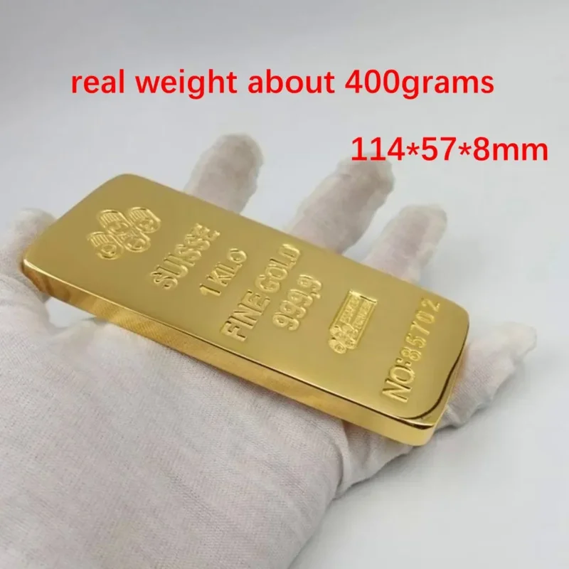 1:1 Copy Switzerland 1 kiloan/400g 24k emas Bar emas emas emas batangan replika Swiss Bullion perhiasan toko Bank tampilan anti-maling sampel