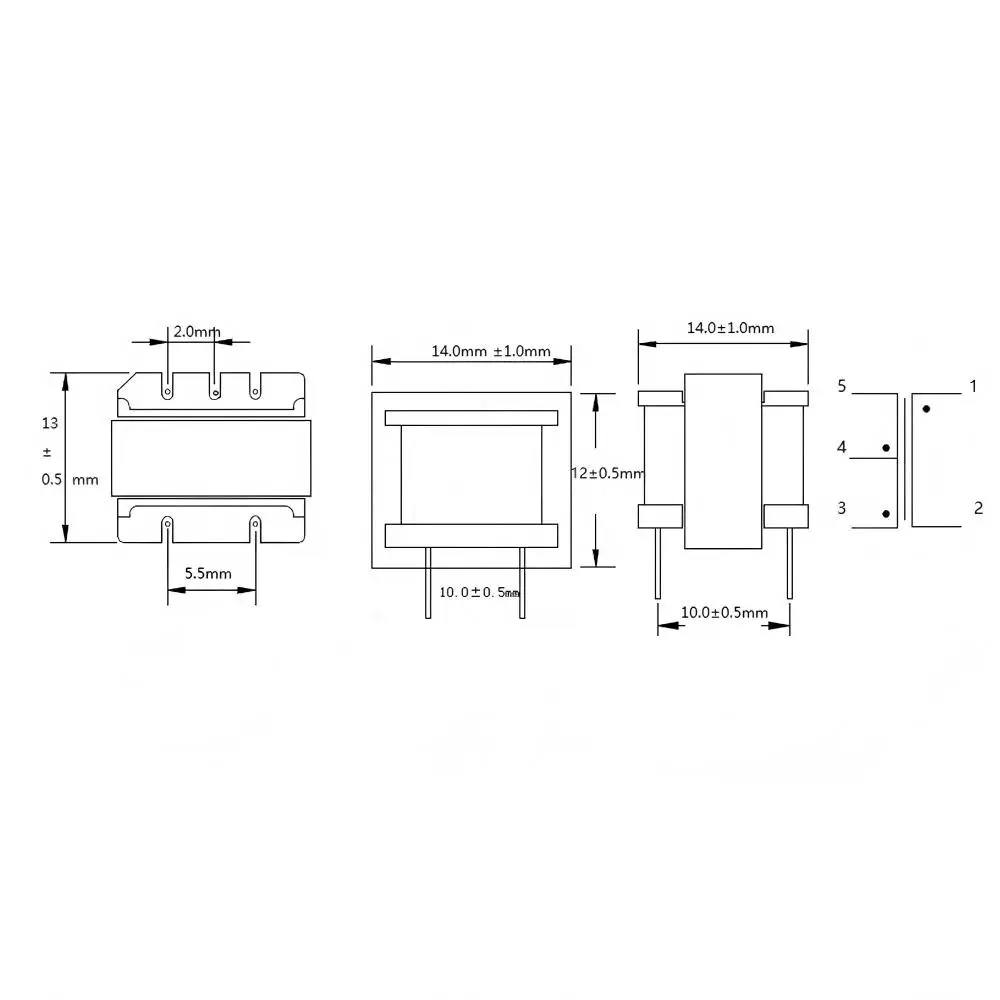 5PCS 1:10 Audio Coupling Isolation Transformer, 5-Pin EI-14 Type Replace EE13 Signal Conversion Transformer