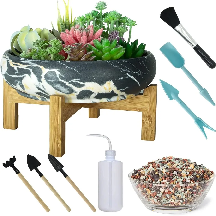 

Сочные горшки 10-дюймовые большие горшки для сочных горшков с дренажем Керамический мраморный горшок для бонсай с подставкой Неглубокий горшок для кактуса