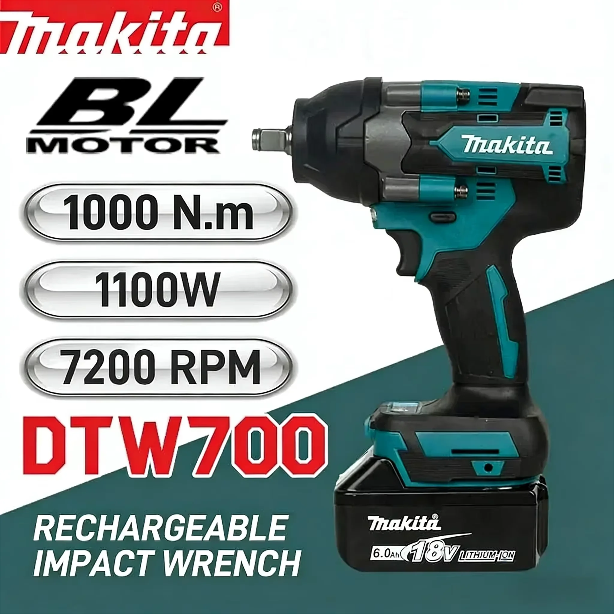 Makita DTW700 18V Cordless Impact Wrench Brushless 1/2 Inch Drive 700Nm Torque 1000Nm Nut Busting Auto Stop 4 Speed