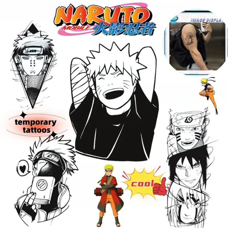 Pegatinas de tatuajes de Naruto, lindas y personalizadas, impermeables, resistentes a las rozaduras, no reflectantes, pegatinas de tatuajes de larga duración, regalo