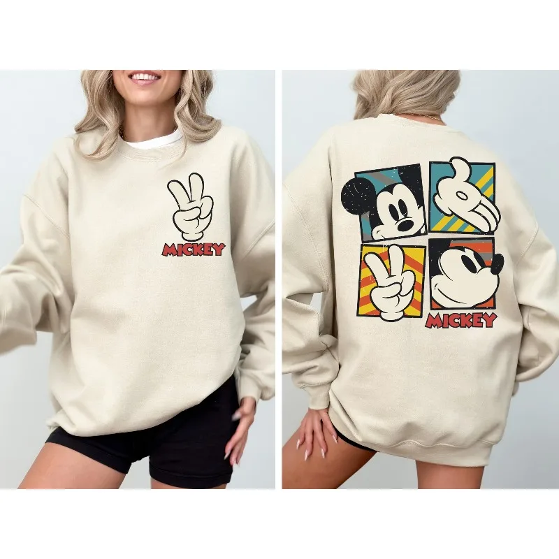 ديزني ميكي ريترو البلوز هوديي الخريف/الشتاء جديد الرجال زوجين عارضة أزياء الشارع الملابس
