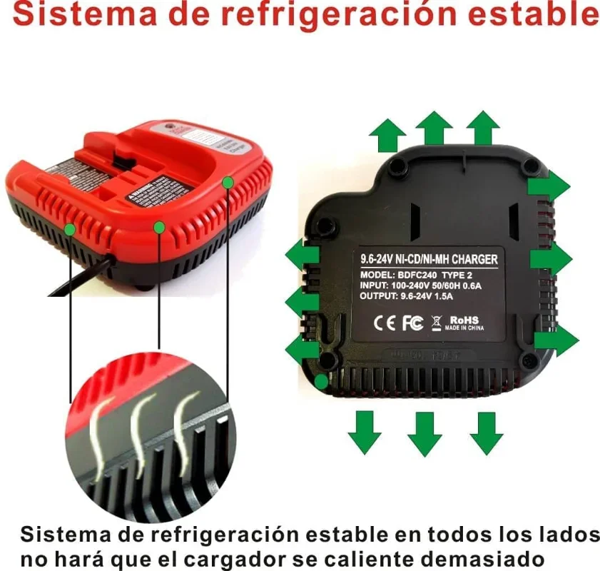 BDFC240 9.6V-24V Ni-cd&Ni-Mh Battery Charger for Black and Decker 9.6V 12V 14.4V 18V 24V Battery(NOT FIT Lithium Battery)