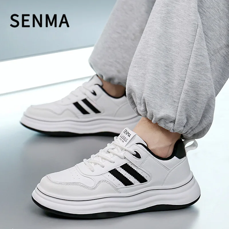 SENMA Unisex Women Men Casual White Board Shoes Men Thick Soled Casual Shoes Lace-up Walking / Tennis Shoes Male White Sneakers