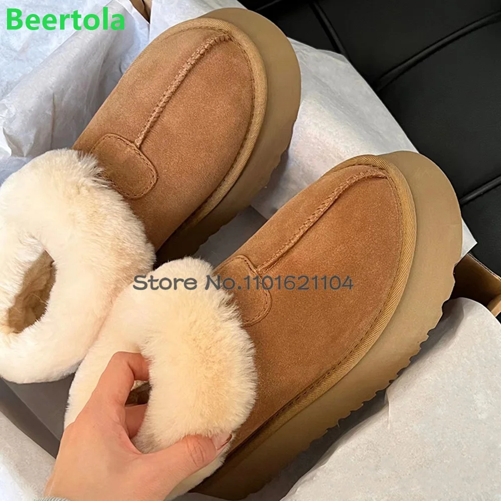 Thick Sole Warm Luxury Shallow Boots For Female Women 2024 Winter New Round Toe Platfrom Slip-on Outside Casual Comfortable Shoe