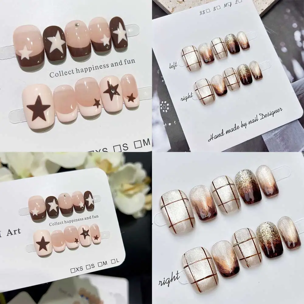 

10 шт., янтарно-коричневый кошачий глаз, пресс для ногтей, новая осенне-зимняя женская мода, дизайн ногтей, драгоценный камень, темперамент, накладные ногти, нашивка