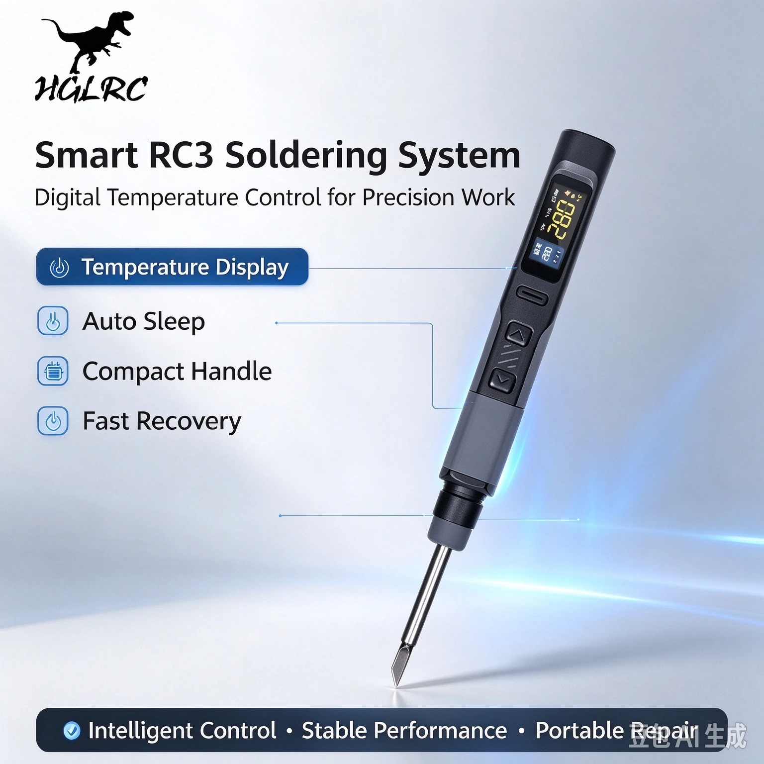 HGLRC RC3 Soldering Iron Intelligent Digital 0.96inch Color Display That Supports Both Chinese and English Switching