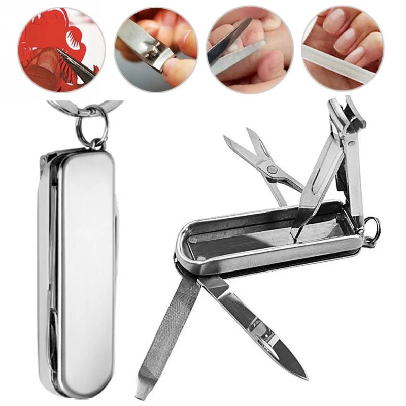 5 In 1 Multi functional Folding Manicure Nail Clipper Stainless Steel Scissors Lima Knife With Key tools Alicate de unha