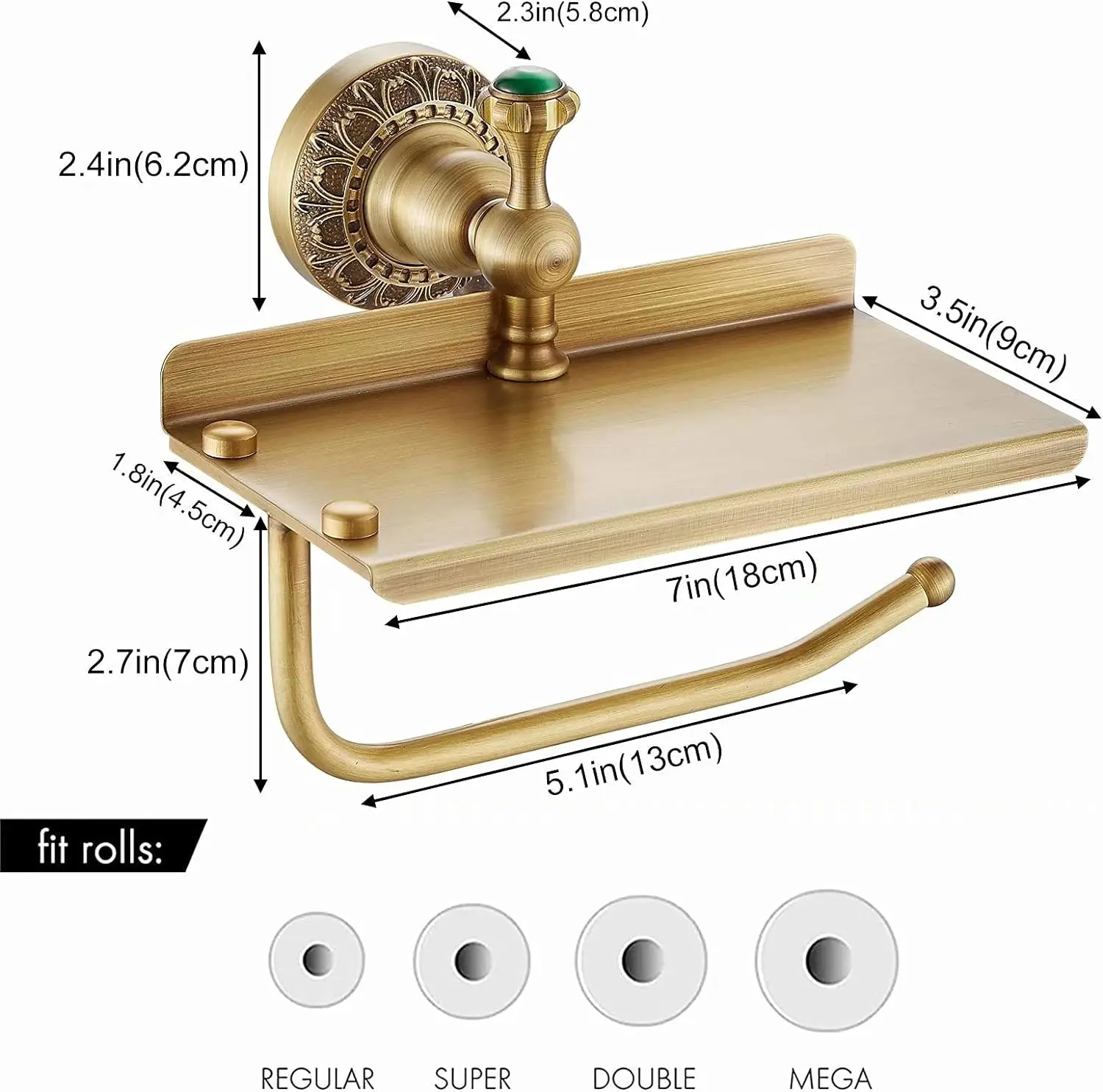 

Solid Brass Wall-Mounted Toilet Roll Holder, Toilet Paper Tissue Holder With Mobile Phone Storage Shelf