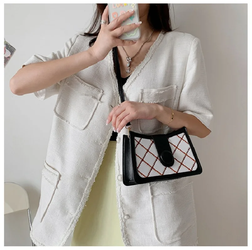 Plaid Square Underarm Bag 2022 New High-quality PU Leather Women\'s Designer Handbag Luxury Brand Shoulder Messenger Bag