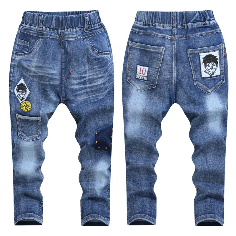 3-12 Years Spring Autumn Boys Jeans Slim Fit Style Cartoon Pattern Long Casual Trousers For Kids Children Handsome Pants