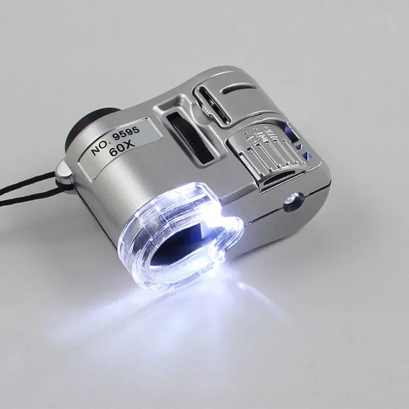 TenYua Mini Portable 60X Microscope Jewelry Magnifiers Loupe Glass LED UV Light Pocket Microscope urrency Dectector Magnifier