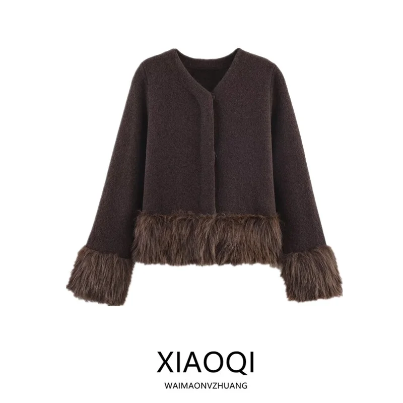 

Осень 2023, новая женская вязаная куртка с эффектом искусственного меха, верхняя одежда, длинное женское пальто с застежкой на пуговицы Sve V-Ne