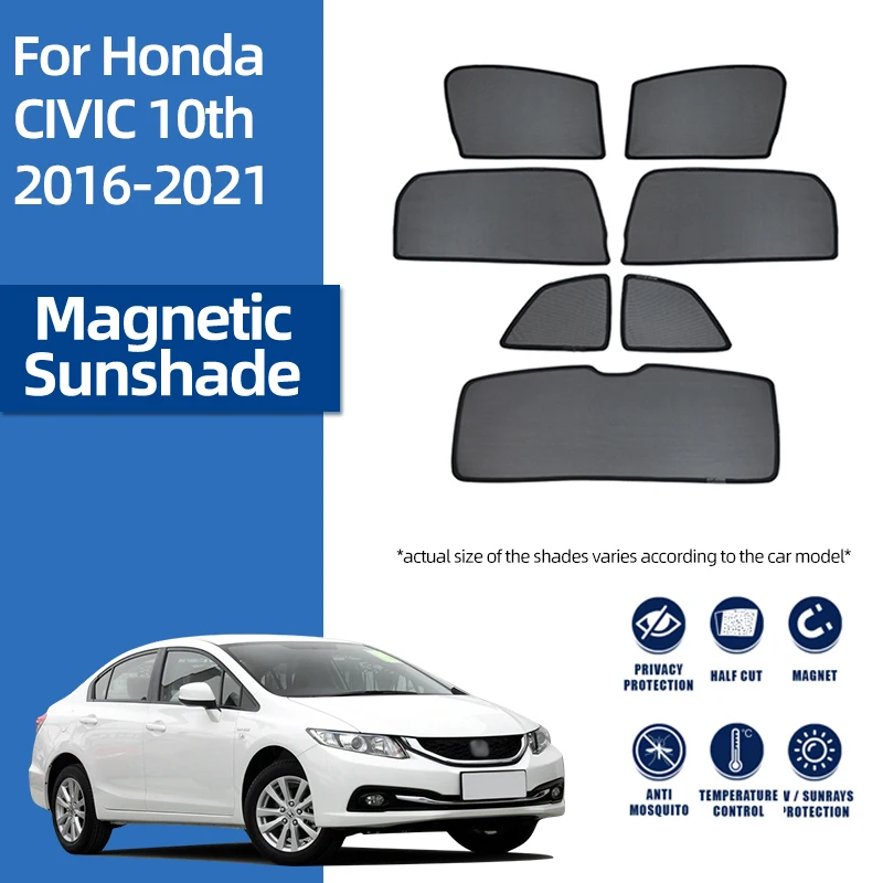 

For Honda CIVIC 10th Sedan 2016-2021 Magnetic Car Sunshade Shield Front Windshield Curtain Rear Side Baby Window Sun Shade Visor