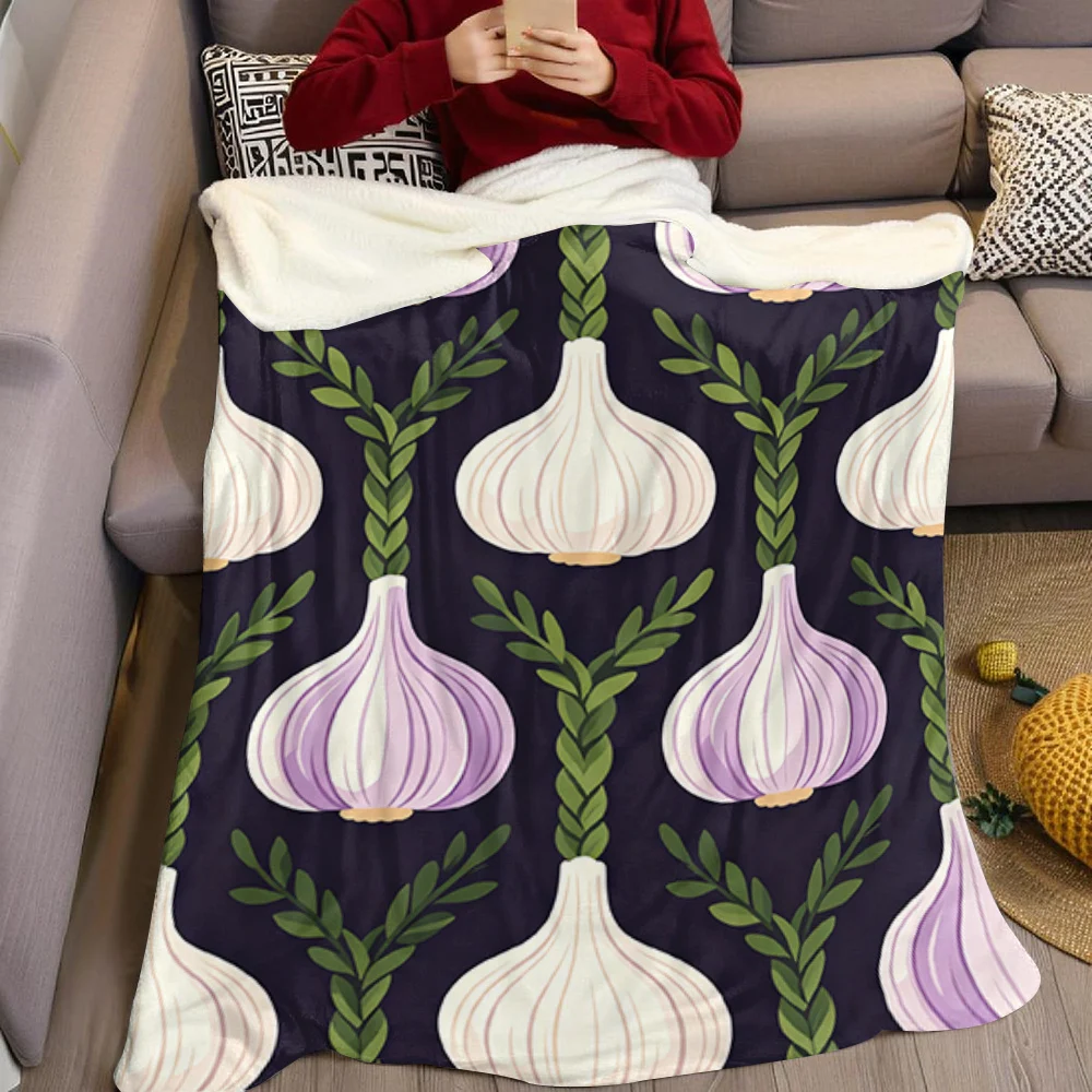 Cute Garlic Bulbs Braids Flannel Blanket Warm Soft Halloween Christmas All-Season Couch Decorative Cozy Warm Gift