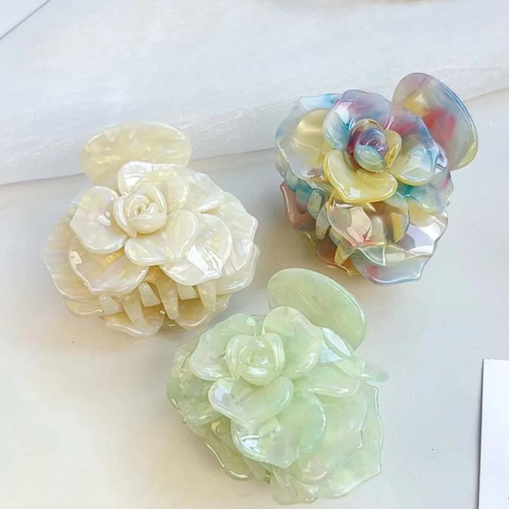 

Hair Clip Elegant Camellia Hair Claw Gradient Color Creative Flower Shark Clip Headwear Waterproof Acetic Acid Hair Claw Work