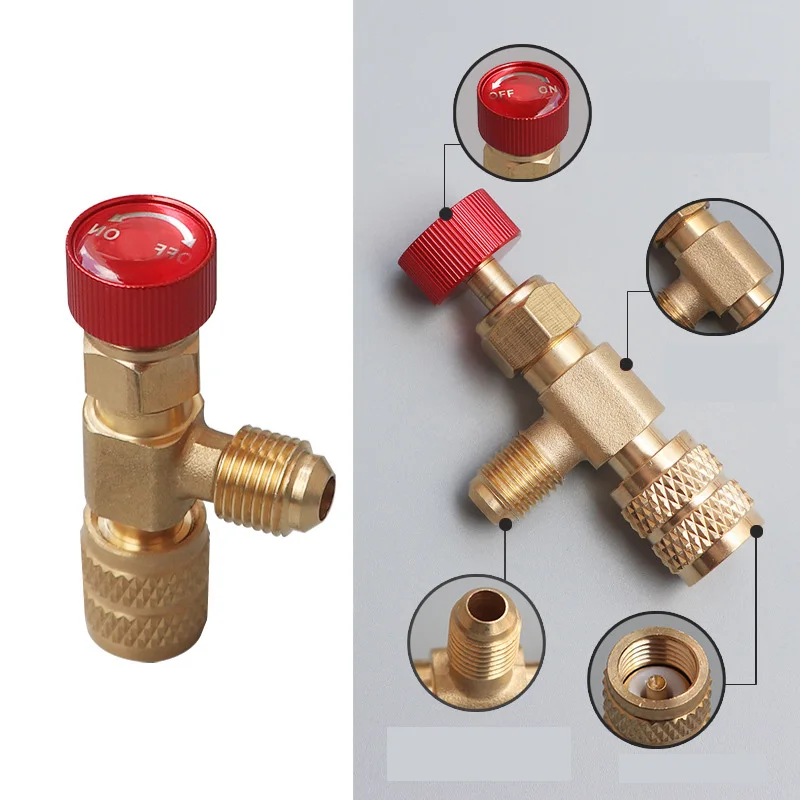 1/2/4PCS Air Conditioning Refrigerant HVAC Safety Valve R410A R22 1/4" Refrigeration Valve Charging Safety Liquid Adapter
