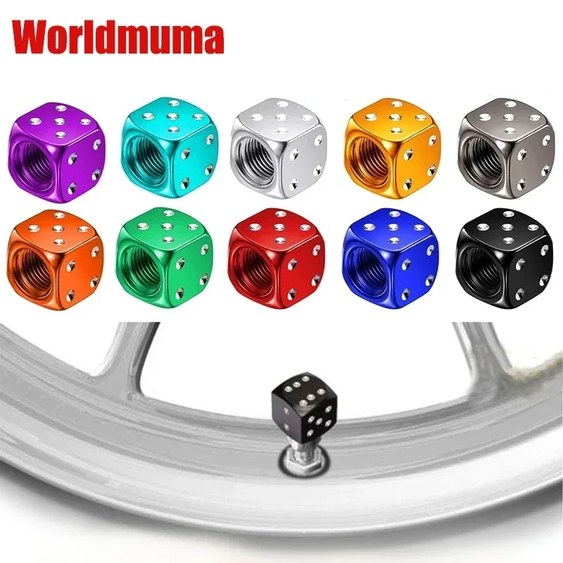 4Pcs/Set Aluminum Car Truck Motocycle Bike Dice Wheel Stem Tyre Tire Wheel Stem Air Valve Dust Cap Cover Worldmuma