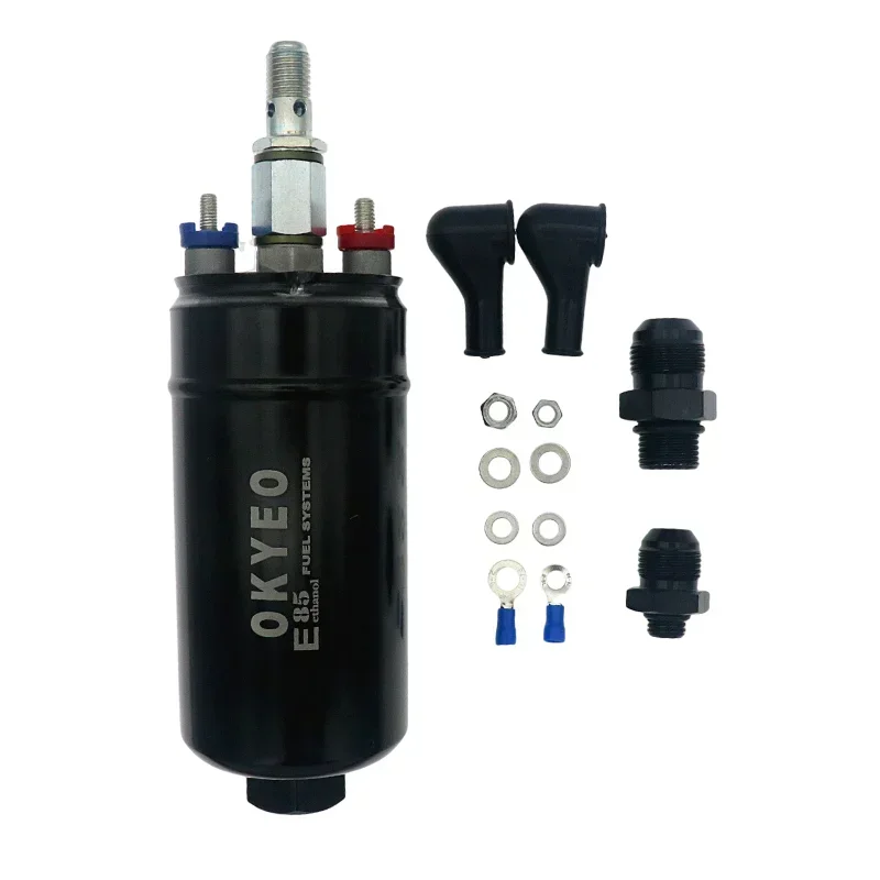 OKYEO New EFI 380LPH 1000HP  Inline External Fuel Pump 10AN Inlet + Check Vavle 6AN Outlet E85 Compatible Compatible 044 style