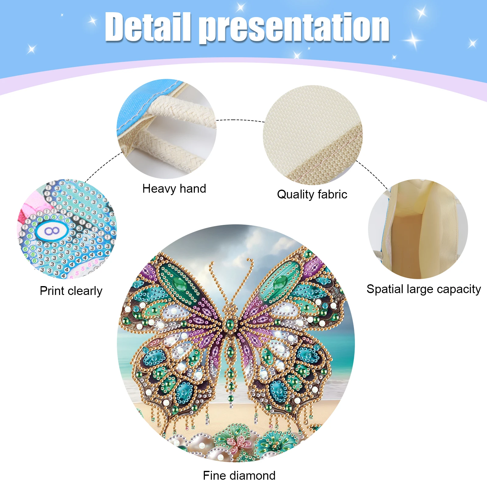 Diamond Art Painting Handbag Kits,beach butterfly Special Shape Diamond Canvas Art Bag Shopping Storage Bag Craft Handmade Gift view 3