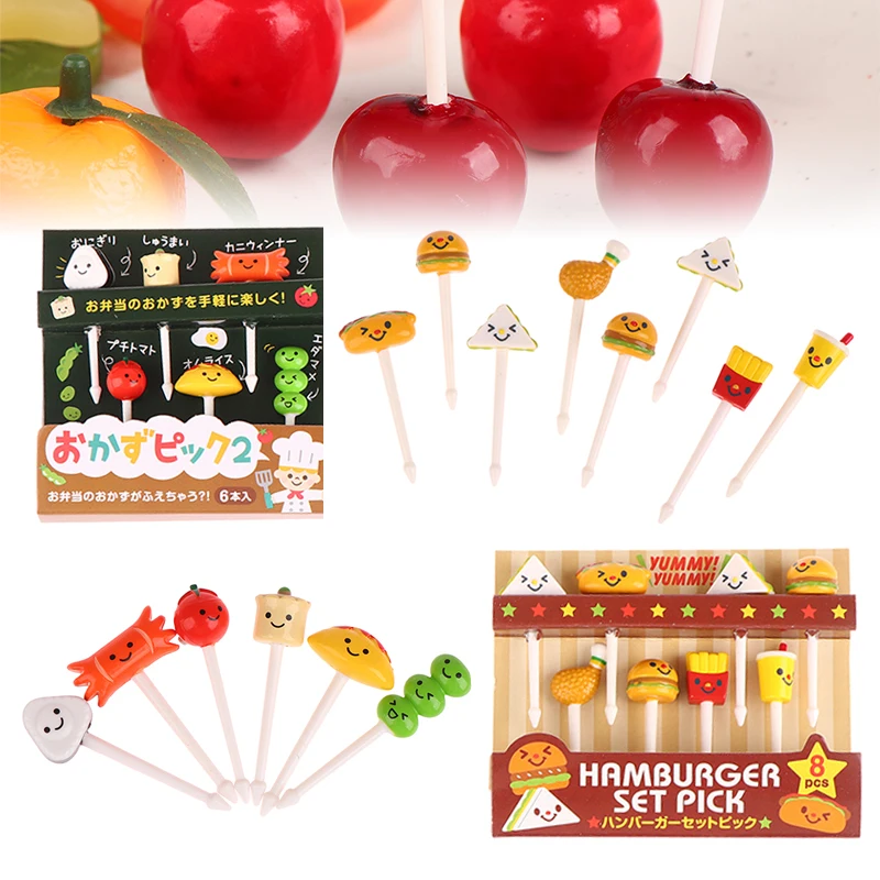 6/8Pcs Kids Fruit Picks Cake Dessert Needle Stick Toothpicks Mini Creative Food Forks Lunch Box Decor Bento Accessories