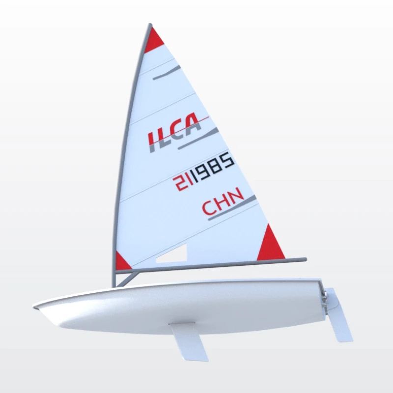 Model żaglówki drukowany w 3D na poziomie ILCA, model żaglówki wyścigowej z poziomem laserowym, precyzyjny statyczny model statku kolekcjonerskiego z ramą łodzi.