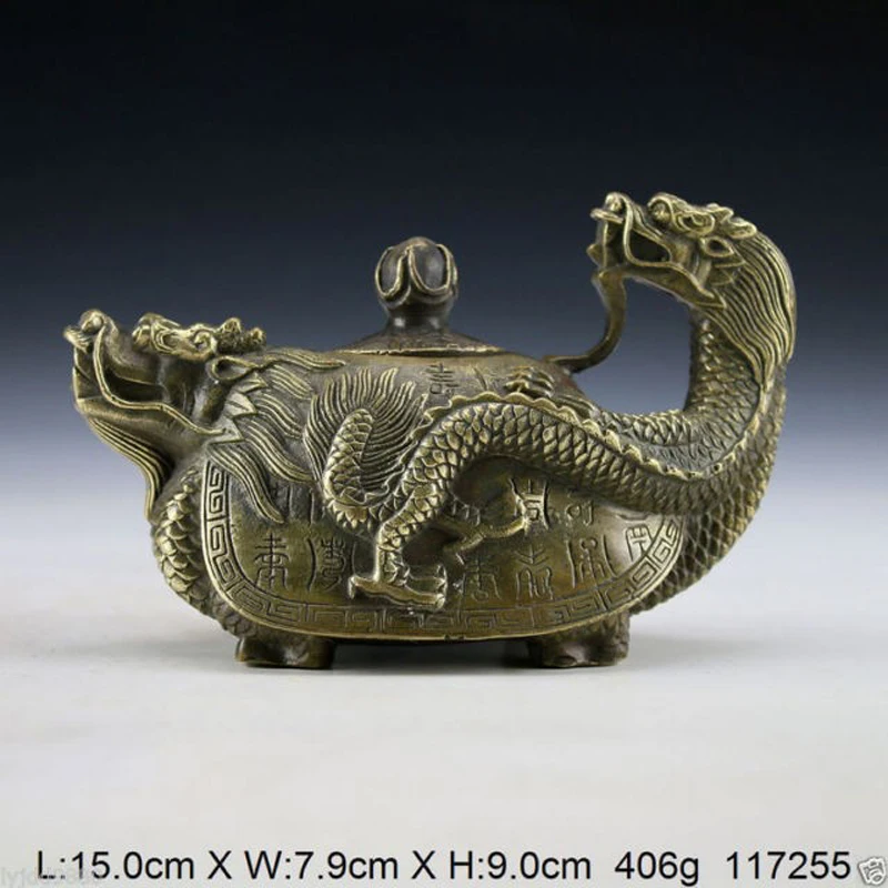 

Elaborate Old Collection China Handwork Manual Sculpture Copper dragon turtle Teapot