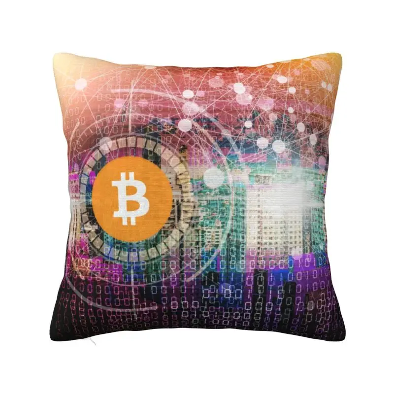 Custom Bitcoin Digital Crypto Matrix Code Pillow Covers Btc Blockchain Cryptocurrency Cushions Cover Square Pillowcase