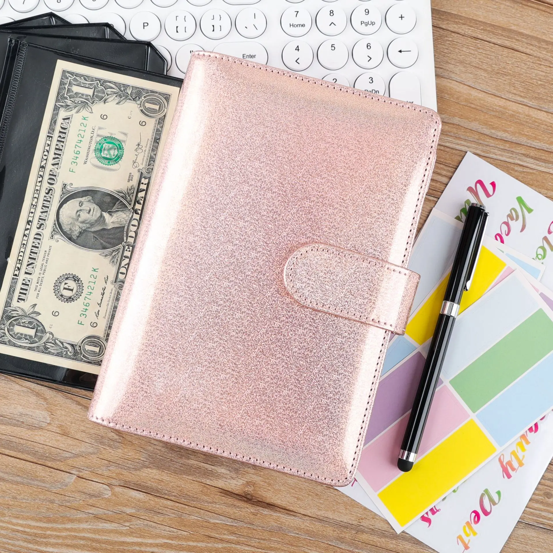 A6 Money Organizer Kit com dinheiro Envelopes, 6-Ring Orçamento Planner, Inserções Orçamento Recarga, Bolsos de dinheiro, Correspondência Adesivos