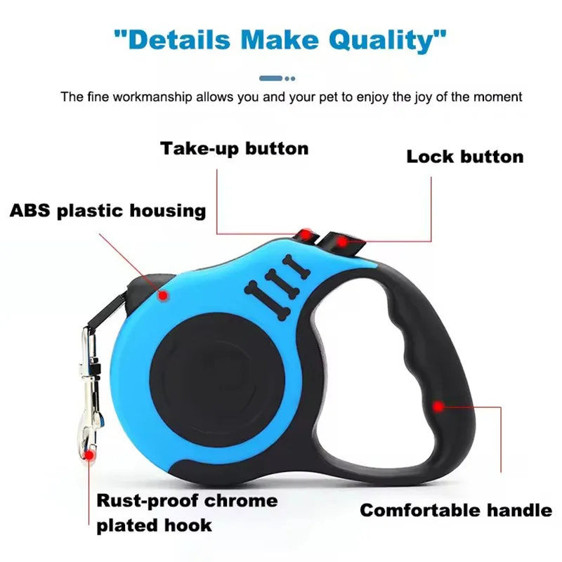 Automatisch einziehbare Hundeleine, 3 m/5 m, aus Nylon, für kleine und mittelgroße Hunde, Katzen und Welpen, ideal für Ausflüge, Spaziergänge und Wanderungen im Freien. – Detail 6