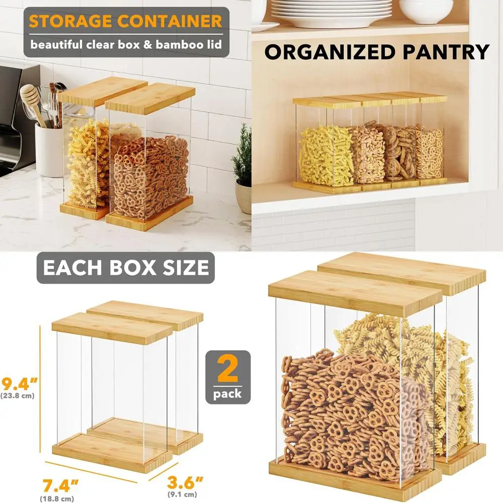 

Compact Bamboo Storage Containers - Airtight Cereal Jars, 2-Pack for Kitchen Pantry Essentials