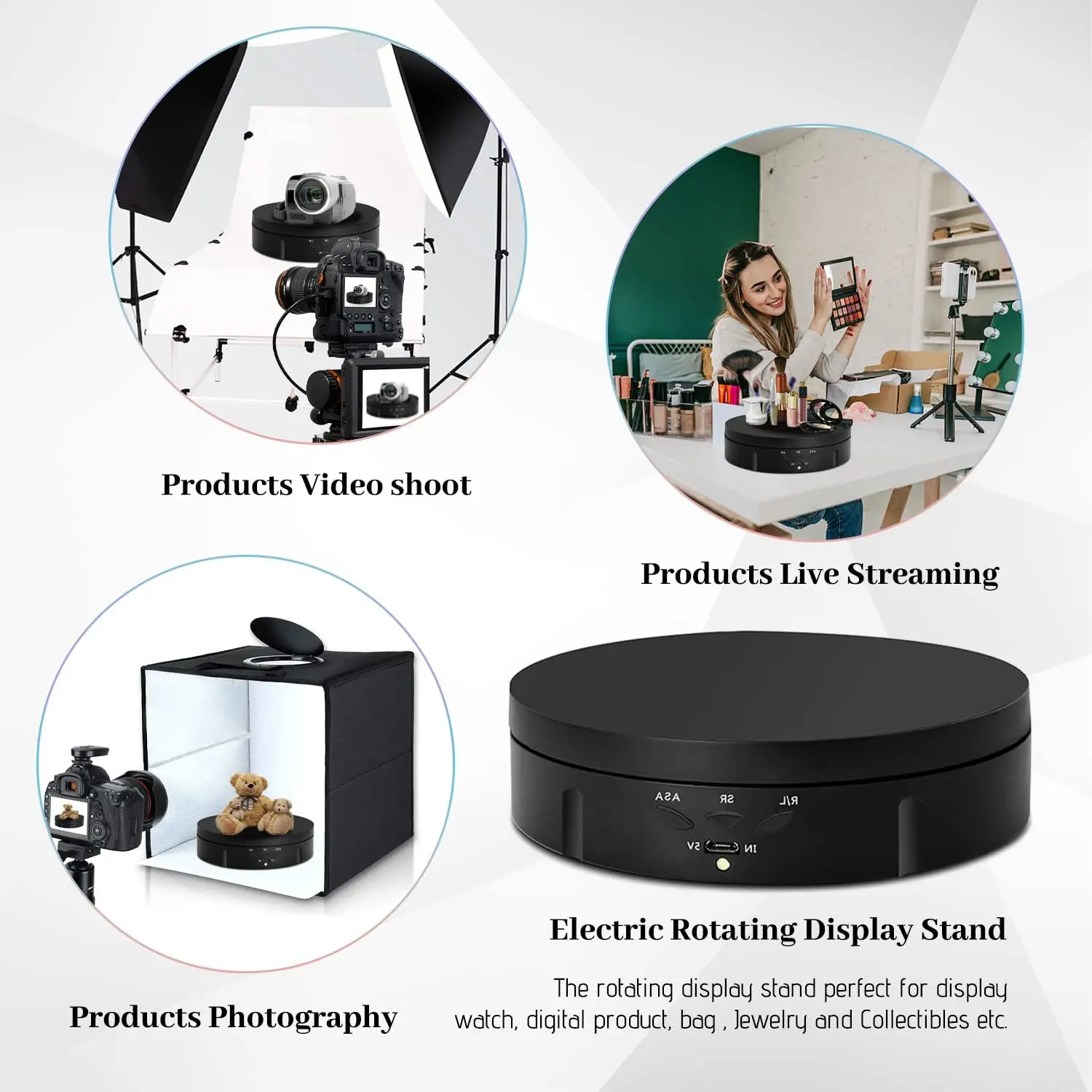 360 Degree Electric Turntable with Remote Control Rotating Display Stand 6 Colors Backgrounds Photography Turntable