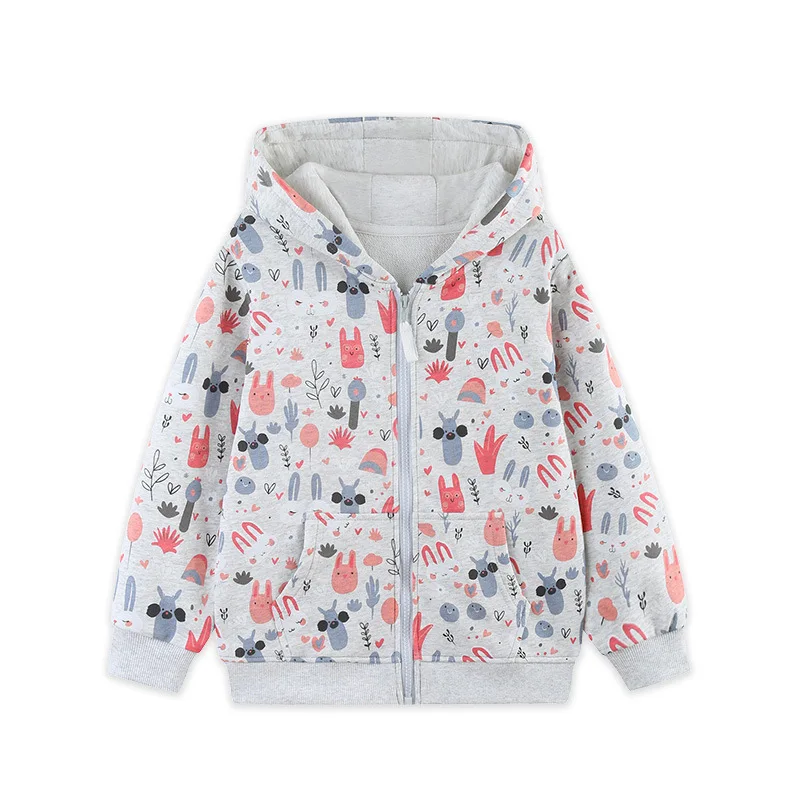 2-7T Toddler Kids Zip Hooded Jacket Spring Autumn Cartoon Rabbit Print Boys Girls Casual Pocket Outerwear Coat