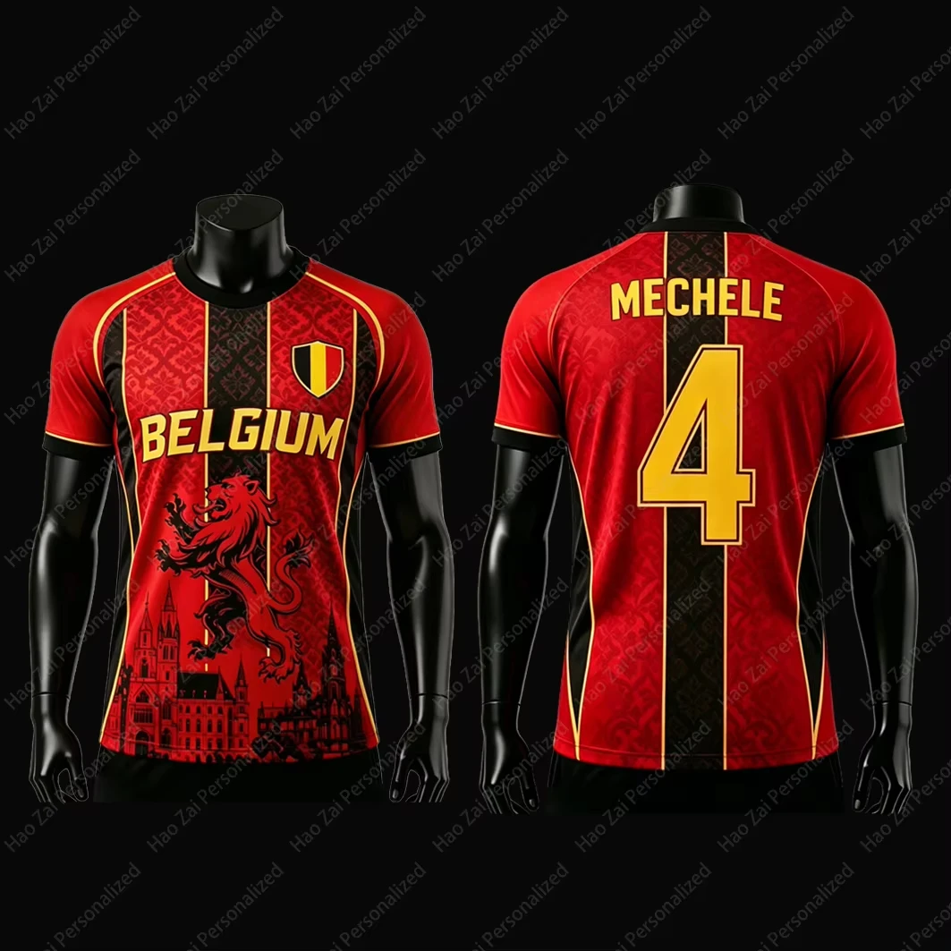 Belgische Fußball-Nationalmannschaft 2026 Fan-Trikot Kinder-T-Shirt Schnelltrocknend Atmungsaktiv Unisex-Trikot – Detail 7