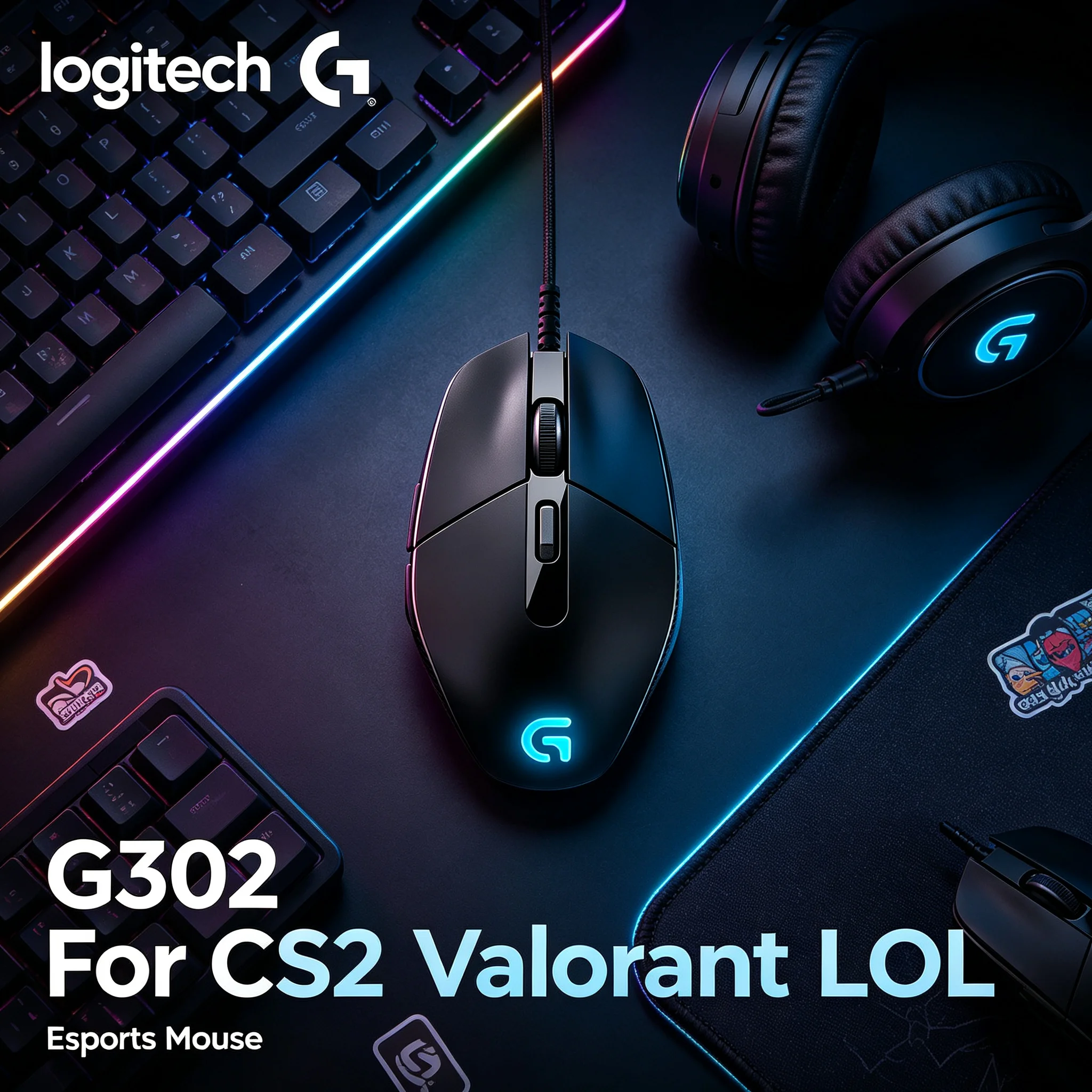 Logitech G302 Gaming Mouse Wired Daedalus Prime Multi‑Color RGB Cycle Effects Durable Switches for Valorant CS2 Apex Legends Gam