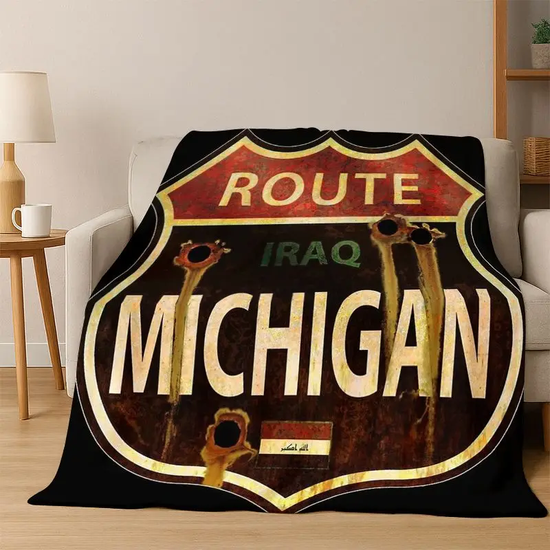 

Retro Route66 America Mother Road Sign Flannel Blanket Soft Warm Throw Blanket for Bedroom Living Room Bed Travel Camping Picnic