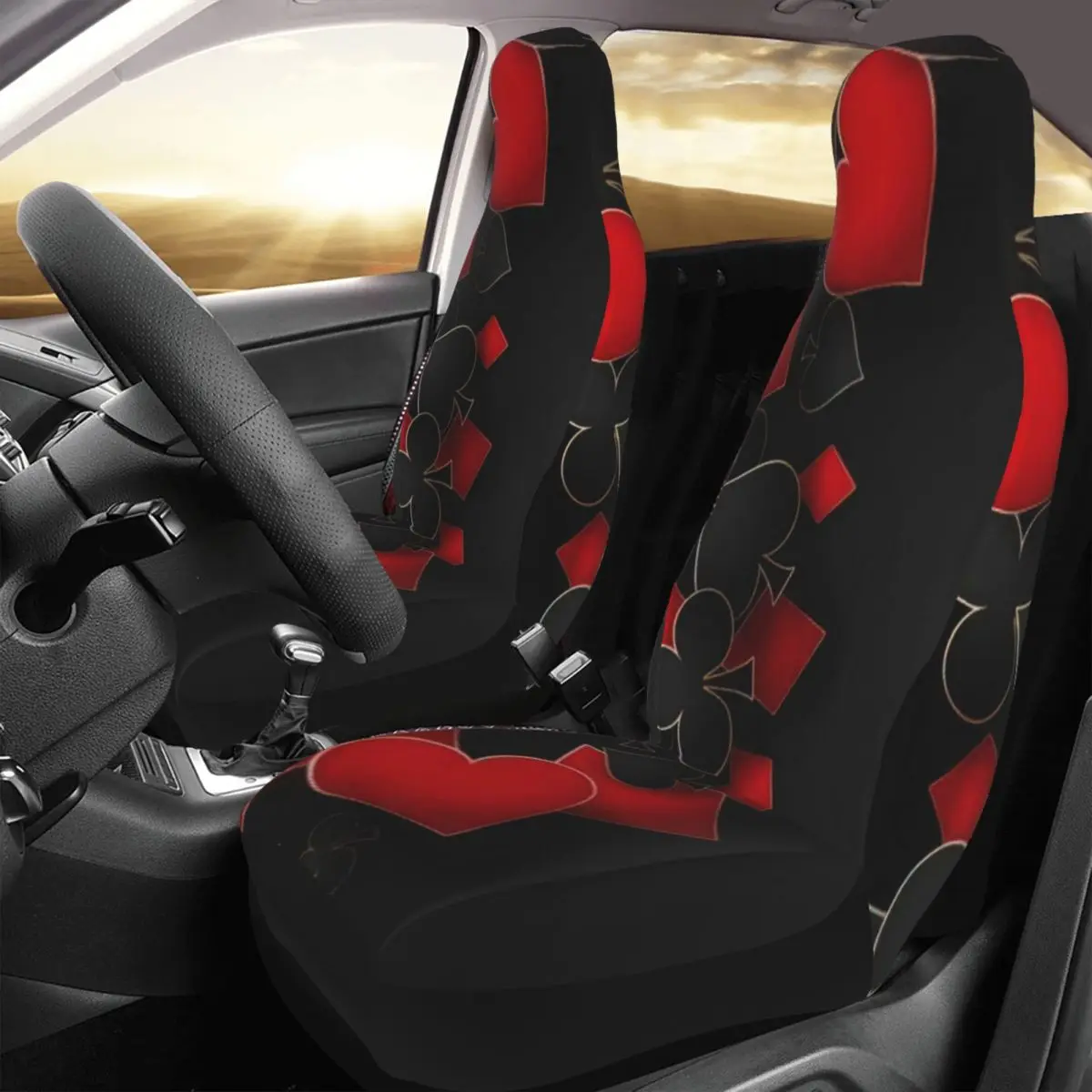 

Poker Cards Car Seat Cover Custom Printing Universal Front Protector Accessories Cushion Set