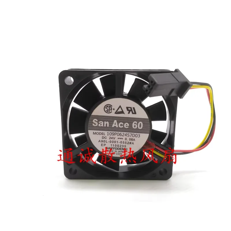 

SANYO DENKI 109P0624S7D03 90L-0001-0552#A DC 24V 0.08A 60x60x15mm 3-Wire Server Cooling Fan